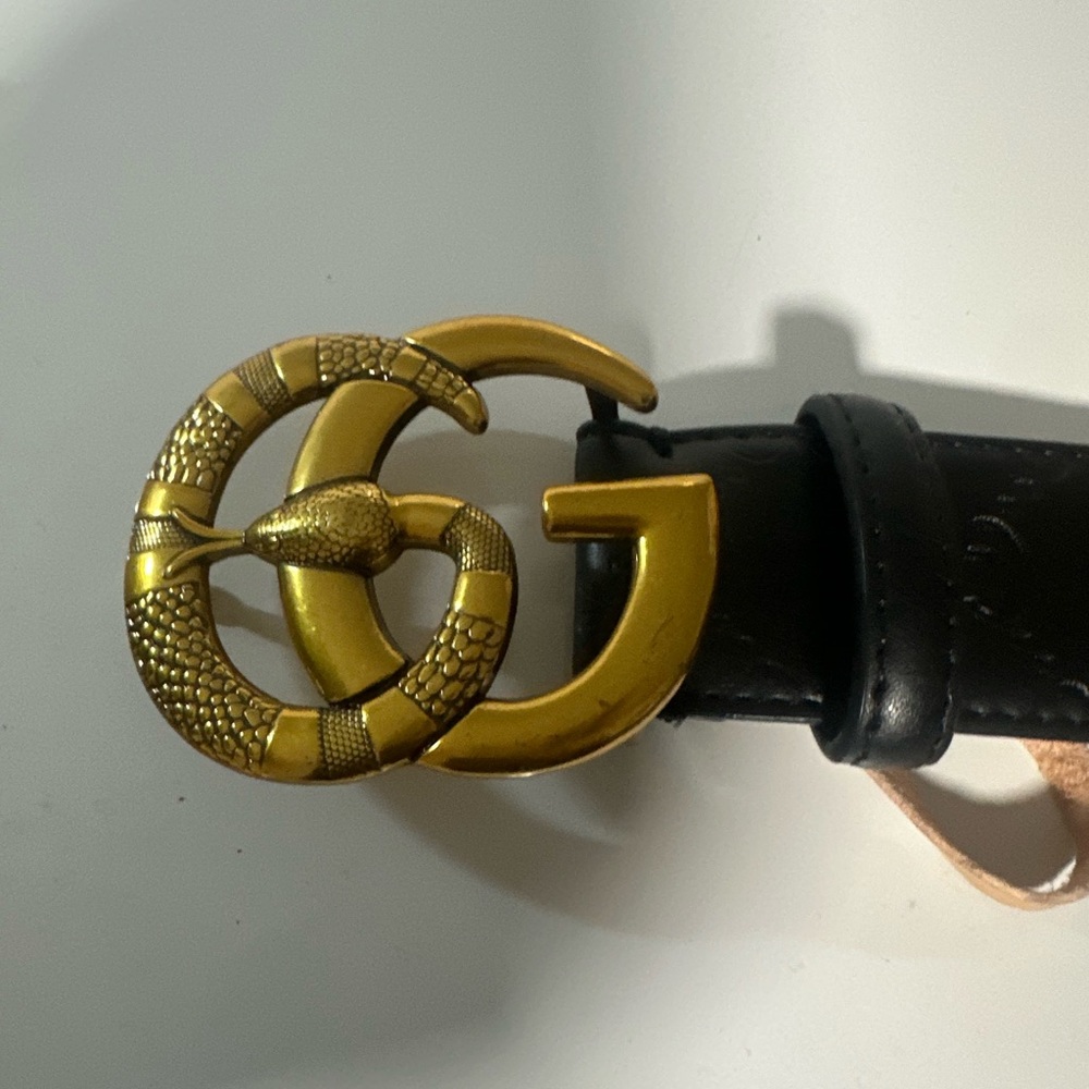 Gucci Black Belt with Gold Snake Buckle
